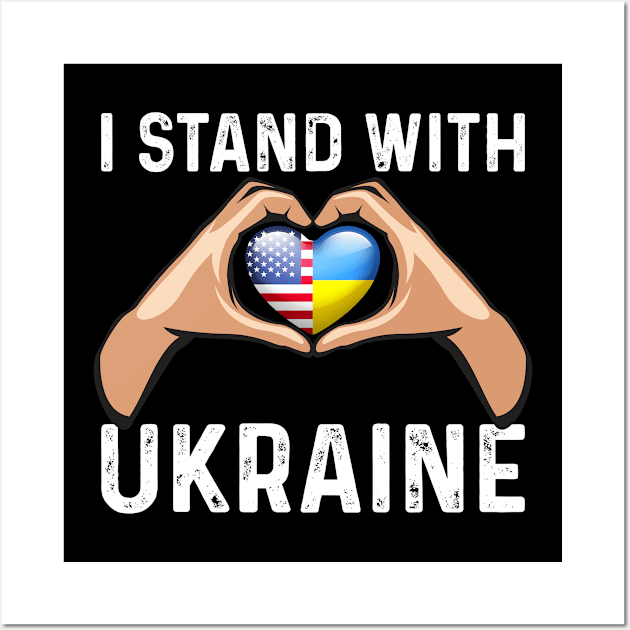 I Stand With Ukraine USA and Ukraine Flags Holding Hands Wall Art by BramCrye